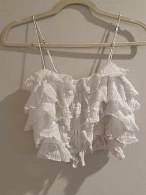 Free People White Ruffled Spaghetti Strap Crop Top